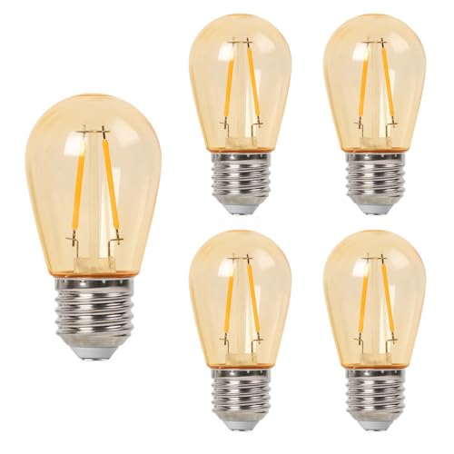 Lampadina S14 realizzata in plastica trasparente, design infrangibile e impermeabile, adatta per stringhe luminose per esterni con attacco E27.