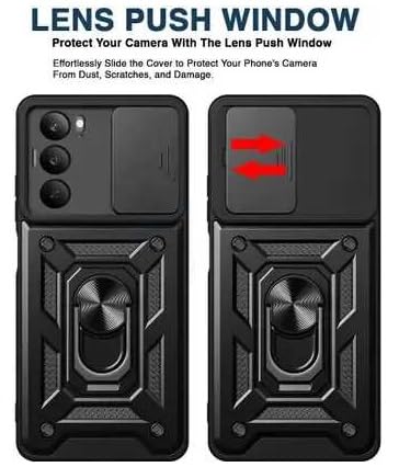 Image of SPAZY CASE Realme C73 5G Back Cover | Heavy Duty Hybrid Case with 360 Degree Rotating Finger Ring Holder + Slider Shutter Camera Protection Case for Realme C73 5G - Black