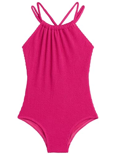 Kanu Surf Girls' Jasmine Beach Sport Halter One Piece Swimsuit, Popcorn Solid Pink