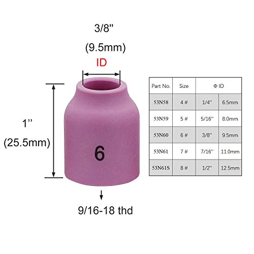 Image of 10PK TIG Gas Lens Alumina Nozzle 53N60 6# 3 /8 inch For SR WP- 9 /20 & 17 /18 /26 | 10PK TIG Gas Lens Alumina Nozzle Ceramic Cup 53N60 6# 3 /8 inch For PTA SR DB WP 9 /20 & PTA SR DB WP 17 /18 /26 TIG Welding Torch