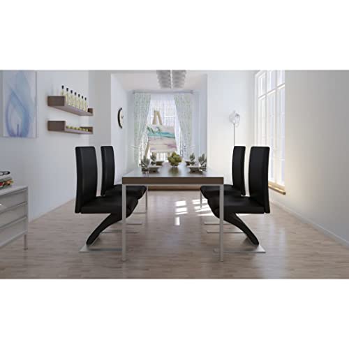 Sinkzol Juego de 4 sillas de comedor tapizadas de piel sintética negra con estructura cromada, asiento ergonómico y reposabrazos para cocina, salón, comedor, asiento cómodo
