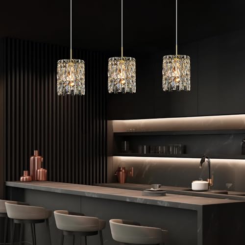 Image of Modern K9 Gold Crystal Pendant Lights Kitchen Island Set of 3