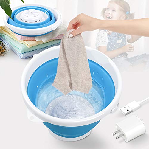 Portable Folding Washing Machine, 18 Watts 10L Mini Ultrasonic Turbine Bucket Washer with USB Plug, Travel Laundry Washer for Apartments Dorm Business Trip RV Camping