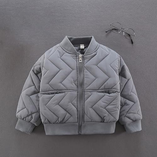 Boys' Stand Up Collar Irregular Stripe Solid Color Long Sleeve Zipper Cotton Warm Jacket Outwear with Pockets2