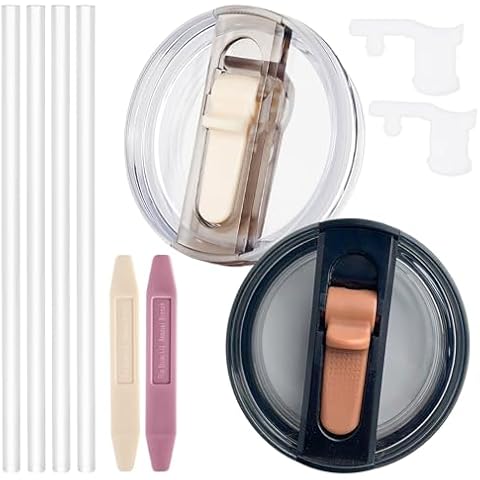 2 Pack Leak Proof Lid for 40oz Stanley H2.0 Quencher, No Spill Lids Replacement 40oz for Stanley ProTour, with Removable Nozzle (Cream+Camel) Cover