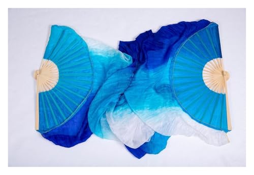 AMZBNEIDI éventails Faits à la Main pour Le Mariage， 1 Paire de voiles Longs en Soie véritable for Danse du Ventre for Femmes(Gradual Blue) – vue 4