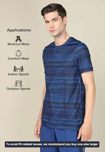 Image of TECHNOSPORT Men's Polyester Slim Fit All Over Print Crew Neck Half Sleeve T-Shirt with Technocool+,SPF50+ and Quick Dry