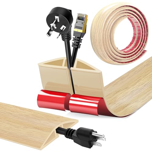 Canalina Passacavi Pavimento Autoadesivo PVC Flessibile Calpestabile Nascondi Cavi Copricavi per Cavi Tutti i Cavi di Alimentazione a Casa Uffici Venatura del legno C 5cm x 3.0m