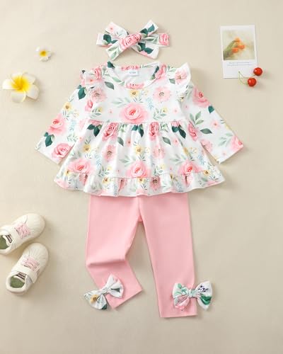 Baby Girl Clothes Toddler Girl Fall Outfits Ruffle Long Sleeve Floral Shirt Tops Winter Leggings Pants Clothing Set3
