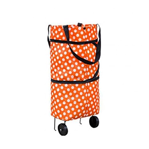 Folding Shopping Pullvagn Vagnsväska med hjul Fällbara Shoppingväskor Återanvändbara livsmedelsbutikväskor Mat Arrangör Grönsaker Väska (Color : Orange Circle)