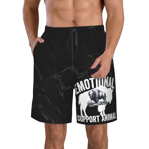 Emotional-Support Animal Funny Buffalo Bison Printing Men's Beach Shorts Swim Trunks2