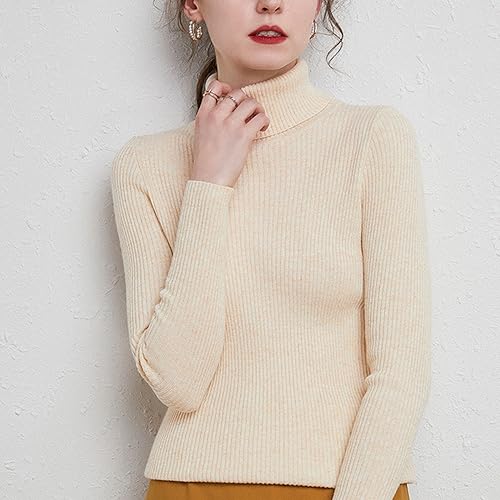 Image of TICIFEN Women Turtleneck Knit Sweaters Basic Casual Long Sleeve Shirts Slim Fit Thermal Underwear Tops Soft Rib Sweater Tee