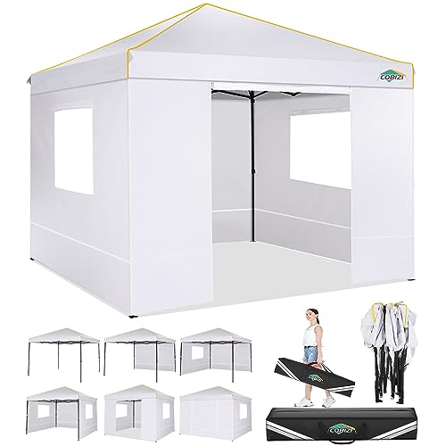 COBIZI Pavillon 3x3 Wasserdicht Stabil Faltpavillon 3x3 Profi mit 4 Seitenteilen Pop Up pavillon Pavillon Faltbar UV-Schutz 50+ Partyzelt für Strand Hochzeit Camping（Weiss）