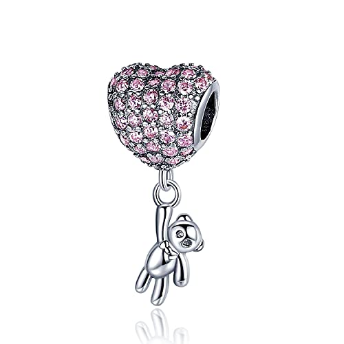 Annmors Charm Cute Pink Bear Love Dangle Bead 925 Sterling Silver Pendant Fits Europe Charms Bracelets for Woman Girl Beads Gifts for Women Bracelet and Necklace