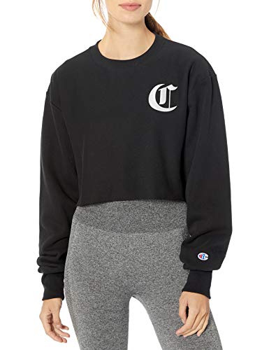 Champion LIFE Women's Reverse Weave Cropped Cut Off Crew, Black, Medium