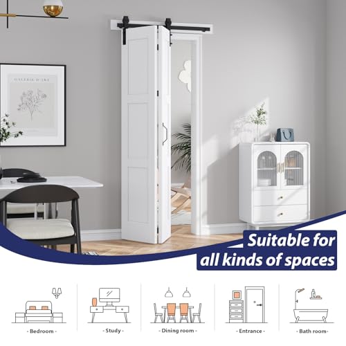 Image of FREDBECK Bifold Barn Door 32X84(Double 16x84) Sliding Folding Doors,White
