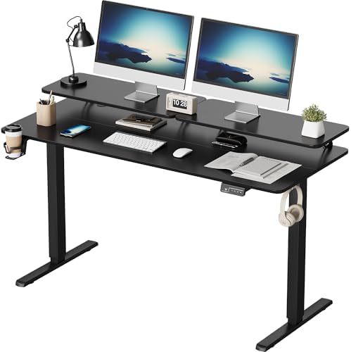 Furmax Electric Standing Desk with Monitor and Laptop Workstation...