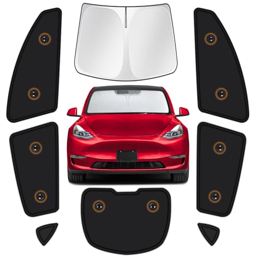Image of Fit for Tesla Model Y 2020-2024 Car Window Shades, 8pcs Privacy Sun Shade Set for Front Windshield Side and Rear Windows, Full Window Covers Keeps Vehicle Cool for Camping Napping