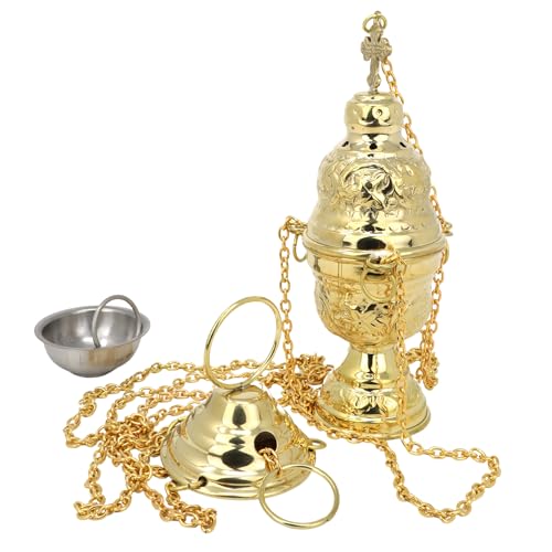 Needzo Ornate Hanging Brass Censer Chatholic Church Supplies 26 Chains with 7.5 Inch Body
