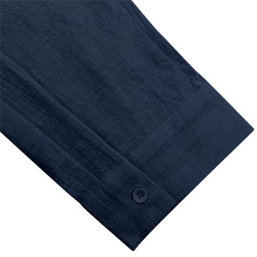 Image of JEKAOYI Mens Button Down Cotton Linen Shirts Casual Long Sleeve Beach Tops