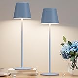 Kakanuo Cordless Table Lamp Rechargeable Blue - KK 2 Pack 5000mAH Battery Operated Lamp for Dining Table, 3 Color Stepless Dimming Wireless Lamp for Counter, Outdoor Patio, Touch Control