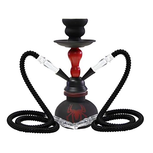 MADGROW Cachimba Spider. Negra. 25 cm. 2 mangueras. Shisha Cuerpo metálico Mate. SÚPER Pack: 5 boquillas XXL, Pinzas/perforador.
