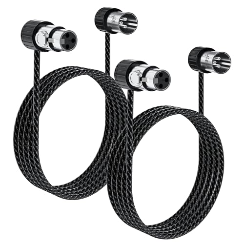 HiFind Ultra-Thin Slim 90 Degree Angled XLR Microphone Cable 2 Ft/2 Pack, Adjustable Rotatable Low Profile Male to Female Balanced Patch Cord Adapter,24AWG OFC for DIY Studio Audio Stage Mixer DMX