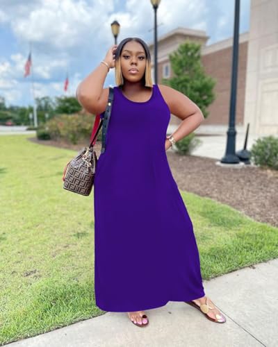 Image of TOPSRANI Womens Plus Size Maxi Dresses for Women Oversize Casual Short Sleeve V Neck Loose Plain Solid Trendy Summer Dress