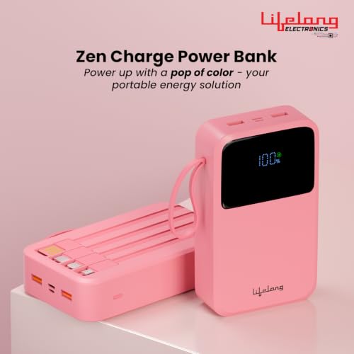 Image of Lifelong Electronics 20000mAh 22.5W Fast Charging Power Bank | 3 Inputs (1 Built-in USB A Cable + 1 C + 1 Lightning Port) & 6 Outputs (3 Built-in Cables + 1 C + 2 A Port) | Small Pocket Size Powerbank