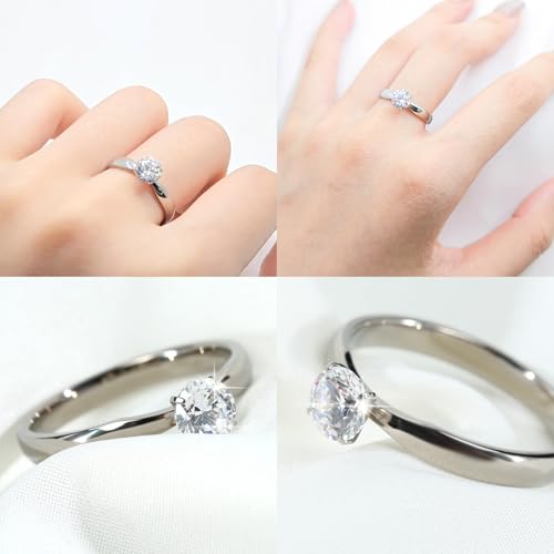 TGNEL AAAAA Cubic Zirconia Engagement Ring | Pure Titanium Wedding Band for Women Wife | 6mm Round Cut CZ Band Ring Comforfit fit Size 72