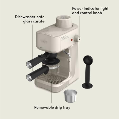 BELLA Steam Espresso Maker with Microfoam Wand, Removable Drip Tray & Dishwasher Safe Glass Carafe & Portafilters, Reusable 4 Cup Filter, Overheating & Overpressure Safety Features, 3.5 Bar, Oatmilk - Image 4