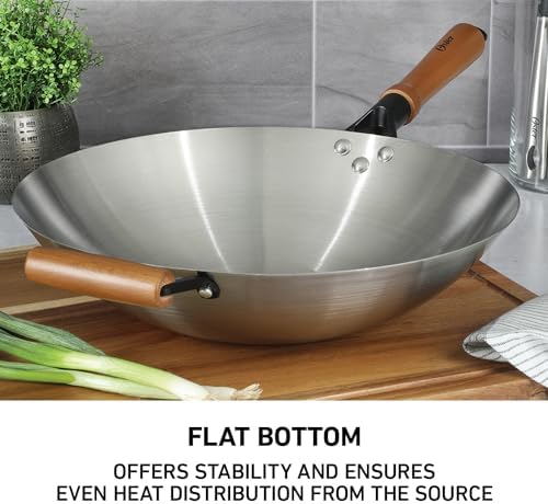 Oster Sangerfield 14-Inch Stainless Steel Wok With Wood Handles, Durable Non-Stick Stir Fry Pan for Gas and Electric Stovetops - Thumbnail 2