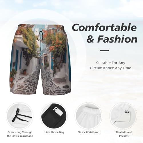 Men's Swim Trunks Quick Dry Board Shorts Greece Street Beach Shorts with Pocket Bathing Suits for Men4