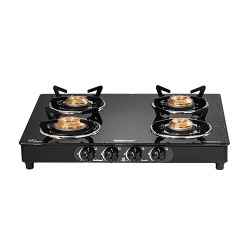 Image of Sunflame Granito 4 Burner Gas Stove | 1 Jumbo, 1 Medium and 2 Small Brass Burners | 2 Years Product Coverage by Sunflame | Granite Finish Glass Top | Easy to Maintain | PAN India Presence| Black