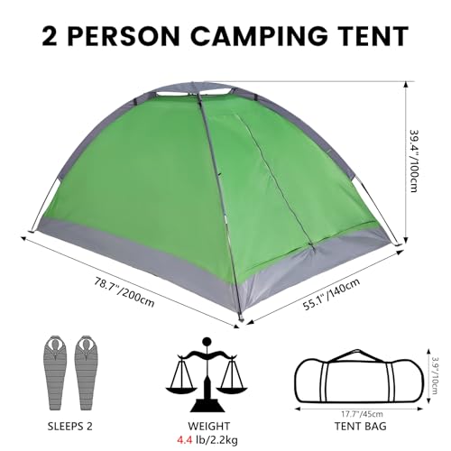 Image of Treefox Camping Tent for 2 Person Lightweight Tent Outdoor Tent | Portable Waterproof Easy Set Up Outdoor Tent for Adults Good Choice as Camping Gear for Backpacking and Hiking Green