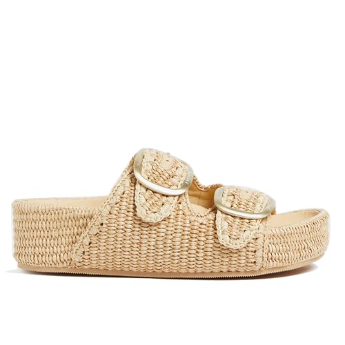 Image of Woven Platform Sandals For Women Espadrilles Open Toe Flatform Raffia Sandals Slip On Slide Sandals Casual Woven Sandals Summer Beach Sandals