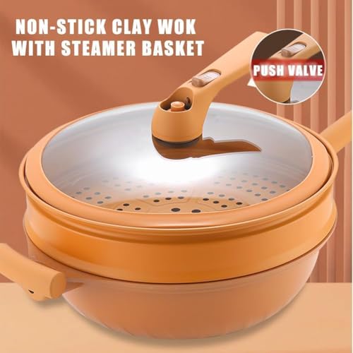 Wok de Barro Antiadherente 2 en 1 con Vaporera 12.6in miniatura 6