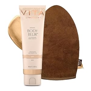 VITA LIBERATA Body Blur Light 100ml & Mitt Bundle, Leg & Body Makeup, Skin Perfector, Wash Off Instant Tan, Streak Free Application Blending Brush, Water resistant, Disguise Imperfections