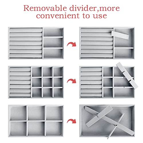 Bigxin 3 Pieces Jewellery Organiser Tray, Velvet Jewellery Drawer Organiser Stackable Jewelry Trays Organizer Removable Jewellery Display Tray for Earring Ring Necklace Bracelet (3 Types)