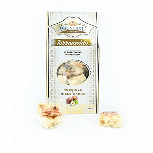Torroncini mit Haselnüssen und Honig aus Sardinien (hart), 200g, Geschenkverpackung, weißer Nougat, Torrone, Pruneddu Torronificio Artigianale