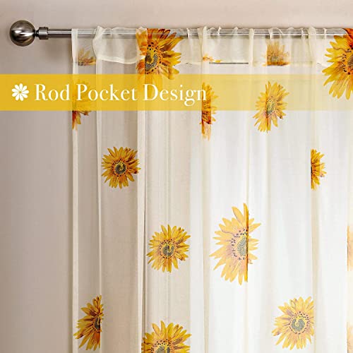 niCWhite 2pcs Sunflower Curtains Kitchen Decor 39"x78.7" Yellow Sheer Curtains for Window Voile Room Scarf Door Bed Drape Panels Rod Pocket Window Treatments for Bedroom Living Room - Cosy Home Interiors niCWhite 2pcs Sunflower Curtains Kitchen Decor 39"x78.7" Yellow Sheer Curtains for Window Voile Room Scarf Door Bed Drape Panels Rod Pocket Window Treatments for Bedroom Living Room - Image 5