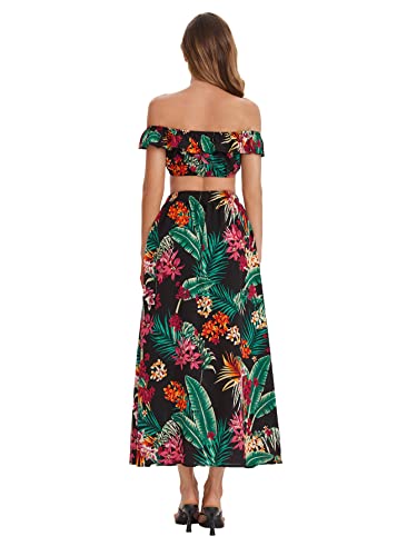 Floerns Women's Two Piece Outfit Floral Crop Top and Split Long Skirt Set2