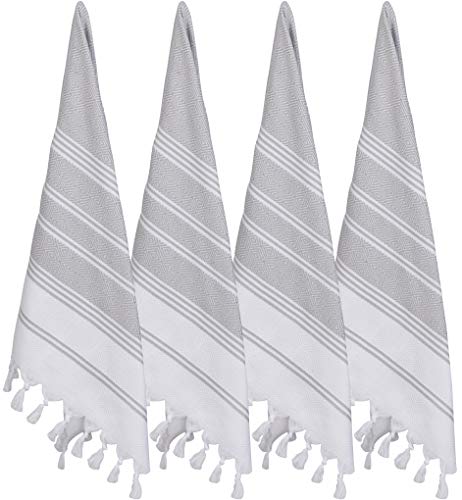 BOSPHORUS (Set of 4 Turkish Cotton Hand Face Head Gym Yoga Towel Set Wash Dish Cloths - 4 Grey