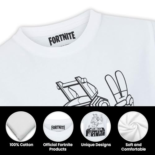 FORTNITE | Juguetes y jugadores | DJ Alpaca | Blanco | Manga corta | Unisex Niños | Crew | Camiseta de algodón para juegos Tallas 10-16 años, blanco, 13-14 años