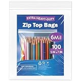 Guritta Heavy Duty Pouch Bags with Zippers, 6mil 5x7 inchesextra thick bags are perfect for kitchen and industrial use. Thick LDPE Ziplock Bags - 5x7 inches Pack 100, Clear