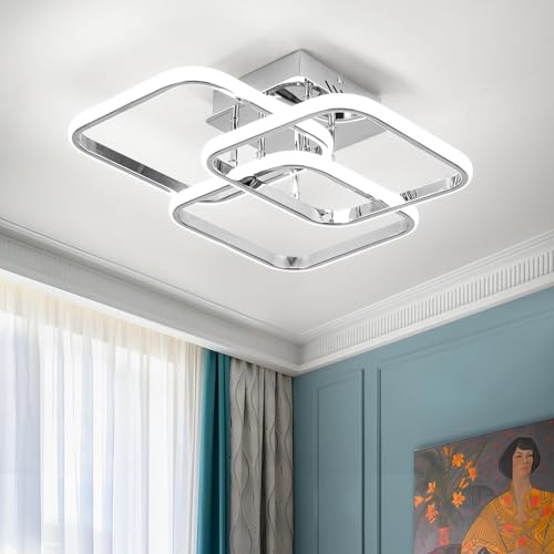 Image of Modern Ceiling Light LED, 50cm 40W Silver LED Dimmable Ceiling Lights Fixtures with Remote Control, 3000K-6500K, 3 Square Ceiling Lamp for LivingRoom DiningRoom Bedroom Kitchen Hallway indoor - 45W