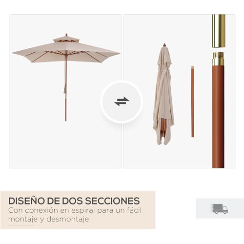Sombrilla Outsunny 3x3m impermeable con sistema de polea para terraza y exterior 7