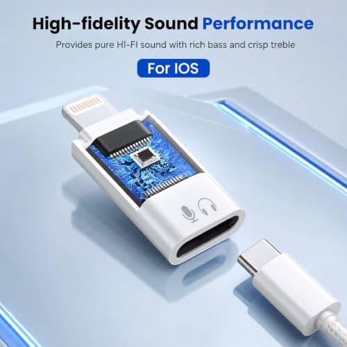 Image of Verilux Lighting to Type C Earphone Converter, Lighting Male to Type C Female Portable Audio Adapter with Aluminum Alloy Housing for iPhone 17 /16 /15, Support Hands-Free Calling, Volume Control