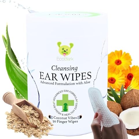 EcoBark Dog Ear Cleaner - Dog Ear Wipes with Finger Pad in Ear Solution - Gentle Otic Dog Grooming Supplies to Soothe Dog Ear Itching - Cleanse Away Dirt and Debris Cover
