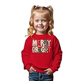 CM C&M WODRO Baby Weihnachtspullover Merry Bright Sweatshirt Weihnachtsbaum Drucken Pulli 12M-5J Kinder Weihnachtskleidung Winter Warmer Langarmshirt Jungen Mädchen Festliche Kleidung(Rot,3-4Jahre)